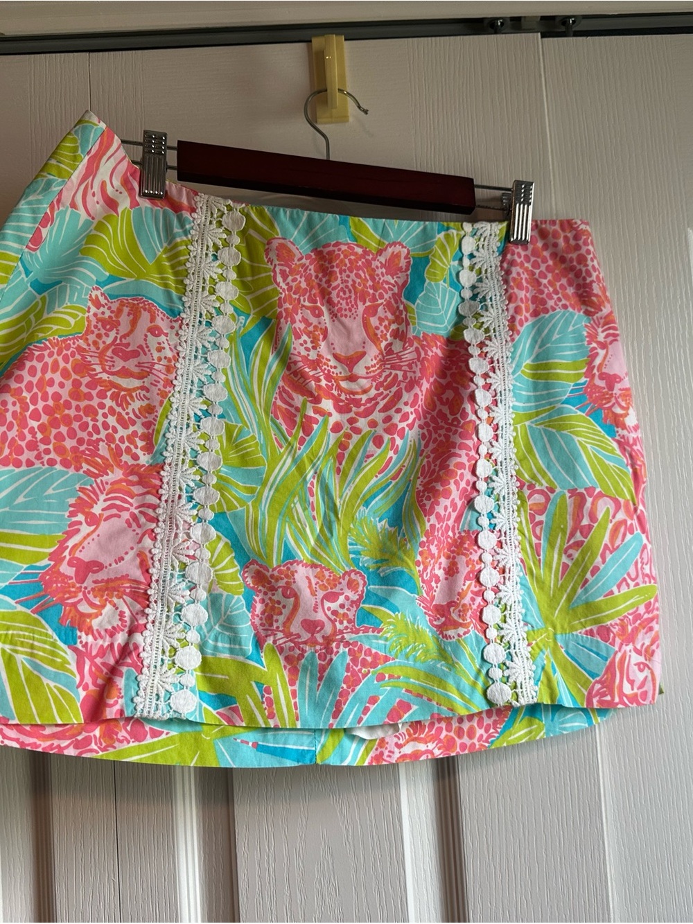 Tropical Pink Leopard and Tiger Print Mini Skort with Lace Trim